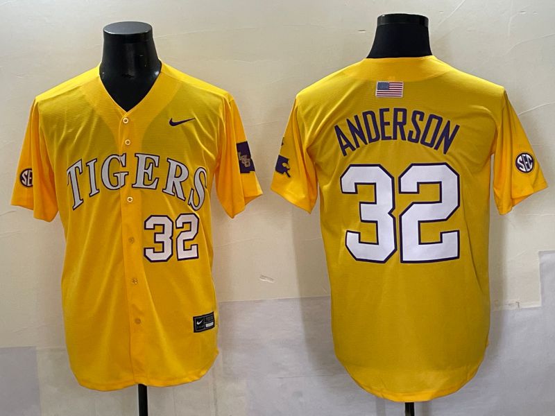 Men 2025 LSU Tigers #32 Anderson Yellow Joint Name Nike NCAA Jersey style 6->ncaa teams->NCAA Jersey